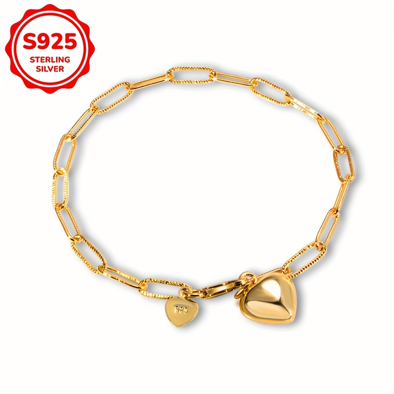 925 Silvery Paper Clip Chain Women's Bracelet